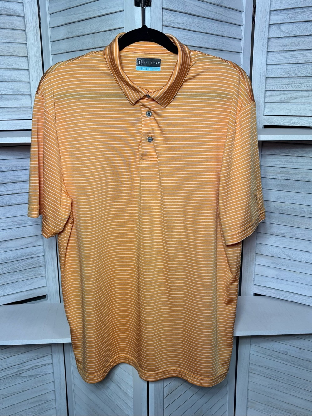 PGA Tour Men’s Large Orange & White Striped Golf Polo Shirt